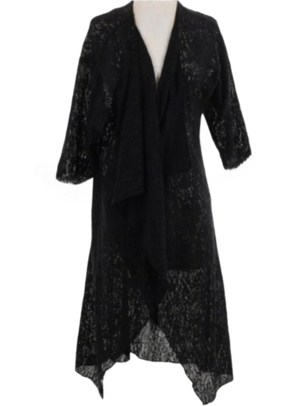 Black Lace Kimono Flowing Sleeves Lularoe Shirley Open Front Robe Sheer Cardigan